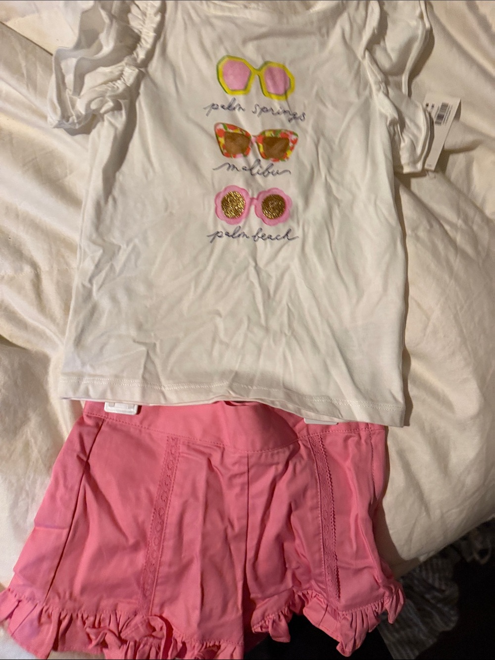 Janie and Jack White Top with Pink Shorts Kids Matching Set